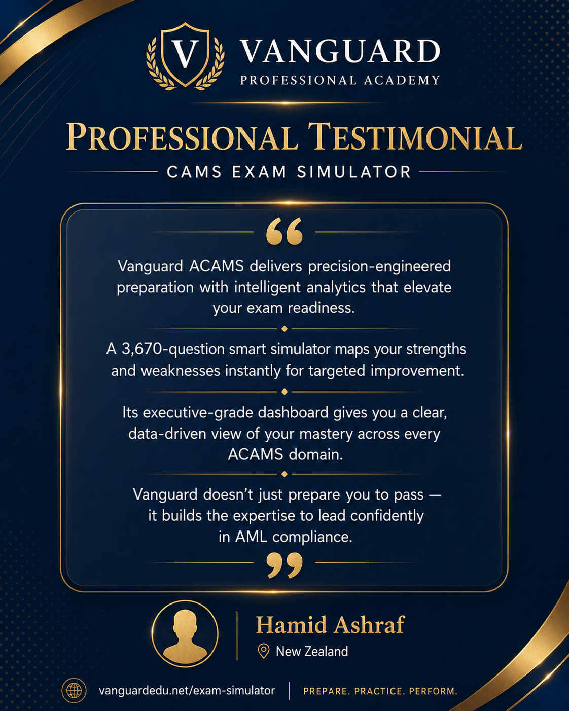 Professional testimonial from Hamid Ashraf, New Zealand